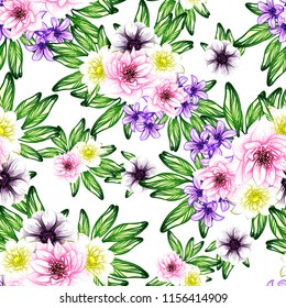 Flower print in bright colors. Elegance seamless pattern.