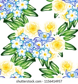 Flower print in bright colors. Elegance seamless pattern.