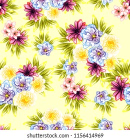 Flower print in bright colors. Elegance seamless pattern.