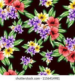 Flower print in bright colors. Elegance seamless pattern.
