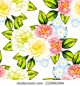 Flower print in bright colors. Elegance seamless pattern.