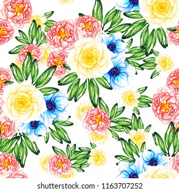 Flower print in bright colors. Elegance seamless pattern.