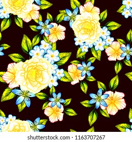 Flower print in bright colors. Elegance seamless pattern.