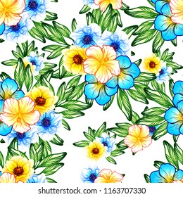 Flower print in bright colors. Elegance seamless pattern.