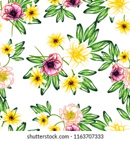 Flower print in bright colors. Elegance seamless pattern.