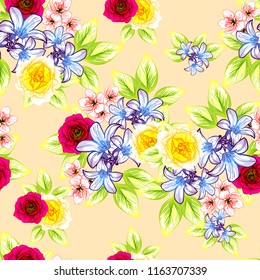 Flower print in bright colors. Elegance seamless pattern.