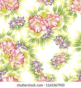 Flower print in bright colors. Elegance seamless pattern.