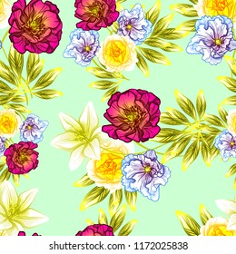 Flower print in bright colors. Elegance seamless pattern.
