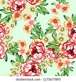 Flower print in bright colors. Elegance seamless pattern.