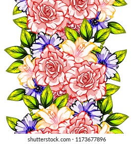 Flower print in bright colors. Elegance seamless pattern.