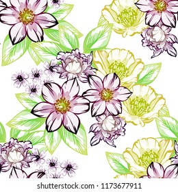 Flower print in bright colors. Elegance seamless pattern.