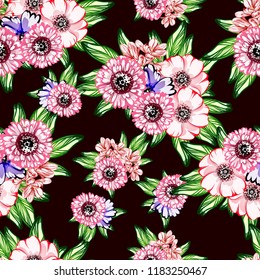 Flower print in bright colors. Elegance seamless pattern.