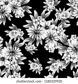 Flower print in bright colors. Elegance seamless pattern.
