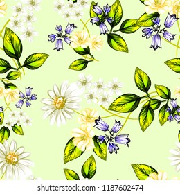 Flower print in bright colors. Elegance seamless pattern.