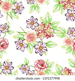 Flower print in bright colors. Elegance seamless pattern.
