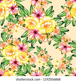 Flower print in bright colors. Elegance seamless pattern.