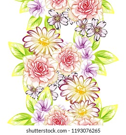 Flower print in bright colors. Elegance seamless pattern.