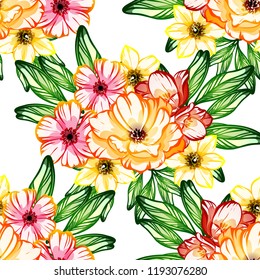 Flower print in bright colors. Elegance seamless pattern.