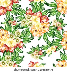 Flower print in bright colors. Elegance seamless pattern.