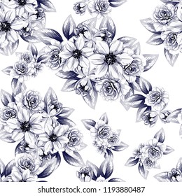 Flower print in bright colors. Elegance seamless pattern.