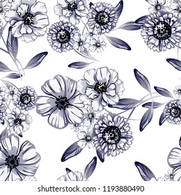 Flower print in bright colors. Elegance seamless pattern.
