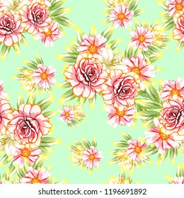 Flower print in bright colors. Elegance seamless pattern.