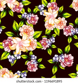 Flower print in bright colors. Elegance seamless pattern.