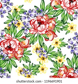 Flower print in bright colors. Elegance seamless pattern.