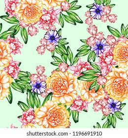 Flower print in bright colors. Elegance seamless pattern.