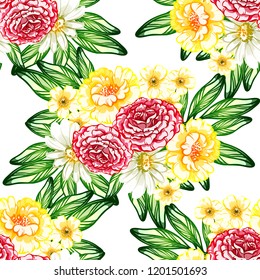 Flower print in bright colors. Elegance seamless pattern.