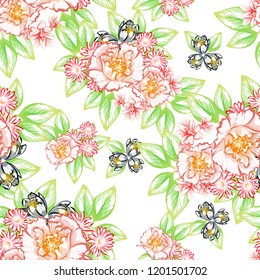 Flower print in bright colors. Elegance seamless pattern.