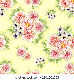 Flower print in bright colors. Elegance seamless pattern.