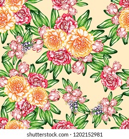 Flower print in bright colors. Elegance seamless pattern.