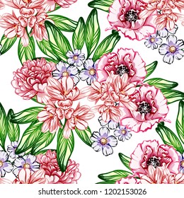 Flower print in bright colors. Elegance seamless pattern.