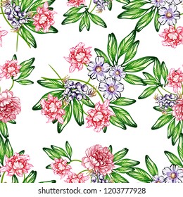 Flower print in bright colors. Elegance seamless pattern.