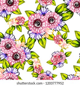 Flower print in bright colors. Elegance seamless pattern.