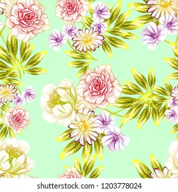 Flower print in bright colors. Elegance seamless pattern.