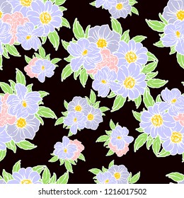 Flower print in bright colors. Elegance seamless pattern.