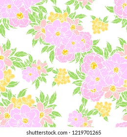 Flower print in bright colors. Elegance seamless pattern.