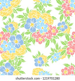 Flower print in bright colors. Elegance seamless pattern.