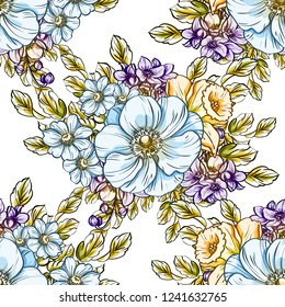 Flower print in bright colors. Elegance seamless pattern.