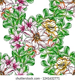 Flower print in bright colors. Elegance seamless pattern.