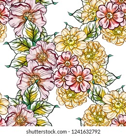 Flower print in bright colors. Elegance seamless pattern.