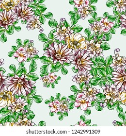Flower print in bright colors. Elegance seamless pattern.