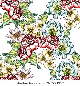 Flower print in bright colors. Elegance seamless pattern.