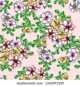 Flower print in bright colors. Elegance seamless pattern.