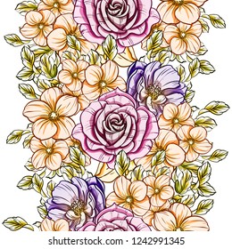 Flower print in bright colors. Elegance seamless pattern.