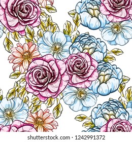 Flower print in bright colors. Elegance seamless pattern.