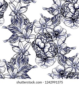 Flower print in bright colors. Elegance seamless pattern.