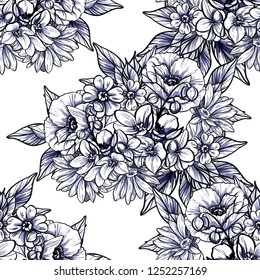 Flower print in bright colors. Elegance seamless pattern.